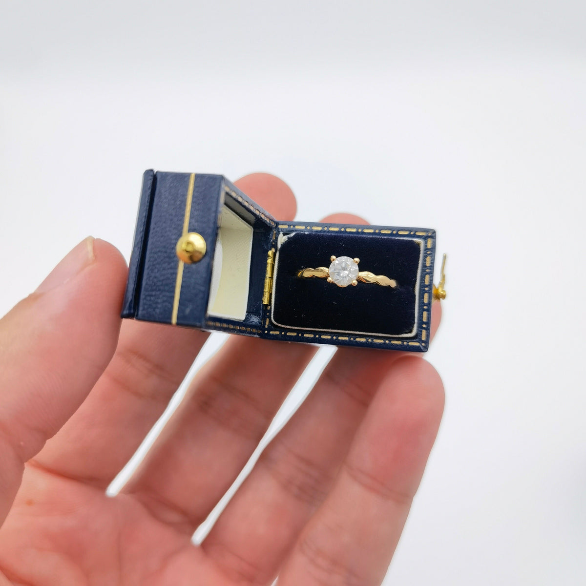 Vintage Style Royal Blue Rectangle Ring Box Handmade, Engagement & Wedding Set Elegant Keepsake Box, Bridal Photo