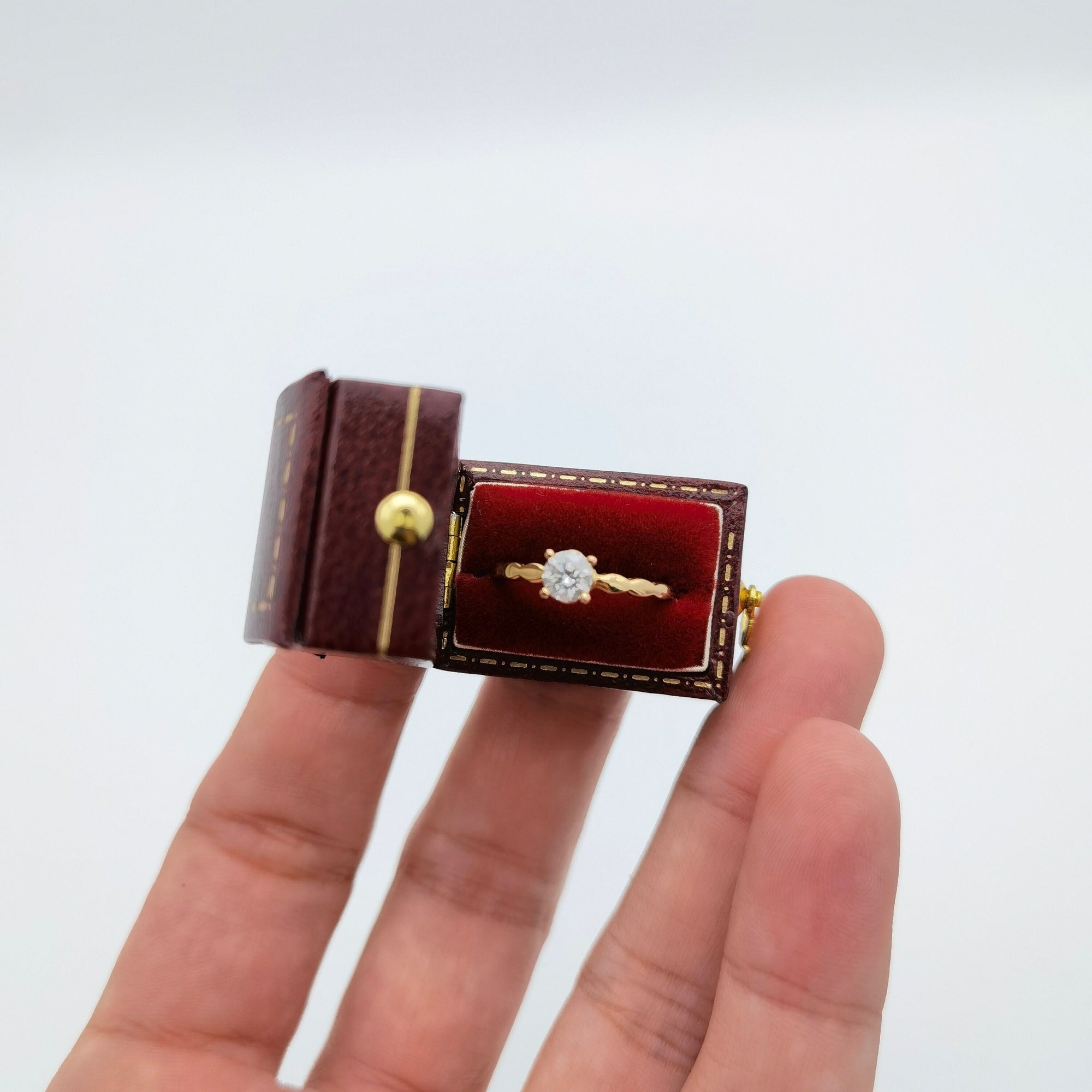 Vintage style red rectangle ring box handmade, engagement & wedding set elegant keepsake box, bridal photo