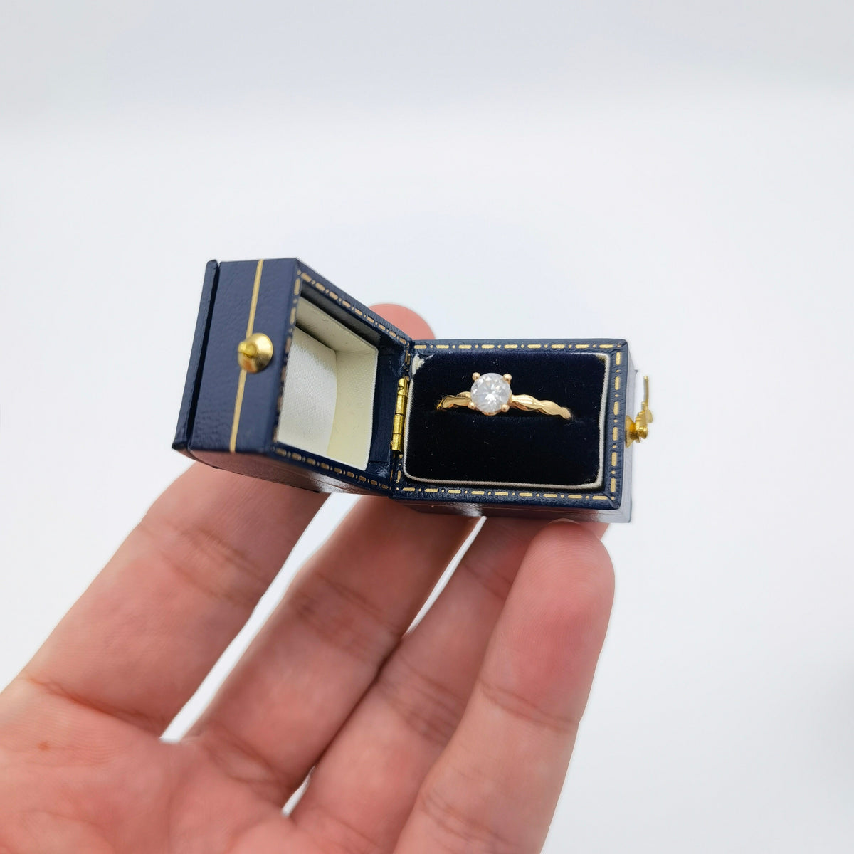 Vintage Style Royal Blue Rectangle Ring Box Handmade, Engagement & Wedding Set Elegant Keepsake Box, Bridal Photo