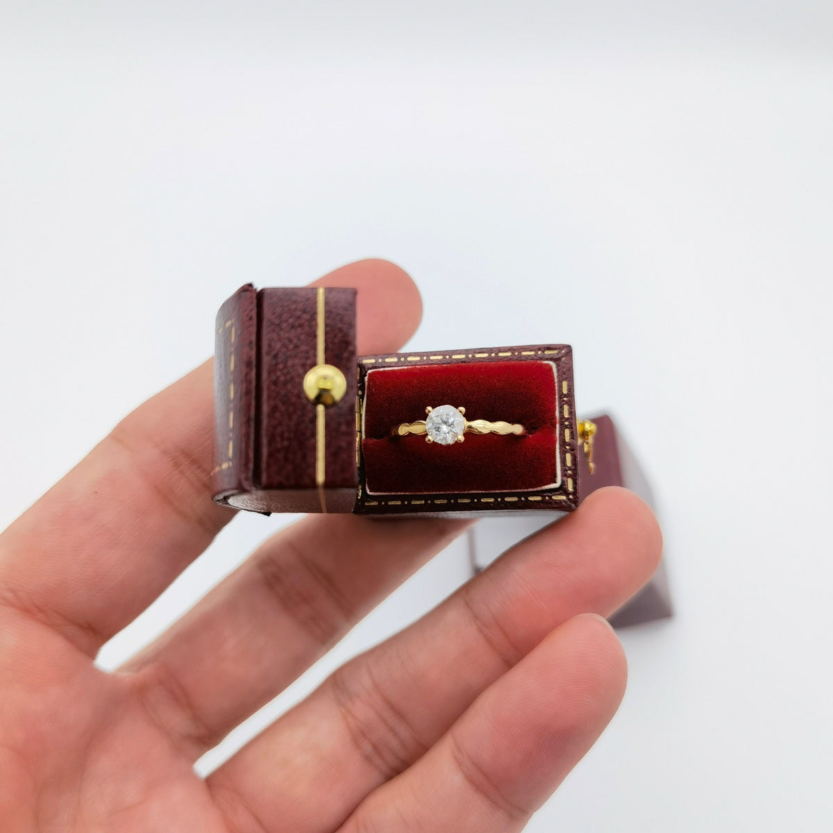 Vintage style red rectangle ring box handmade, engagement & wedding set elegant keepsake box, bridal photo