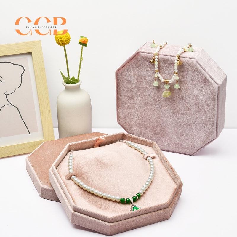 Hexagonal Velvet Pearl Necklace