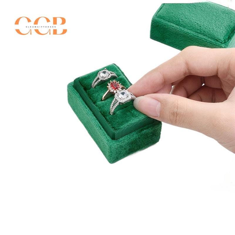 Triple Slot Rectangle Velvet Ring Box