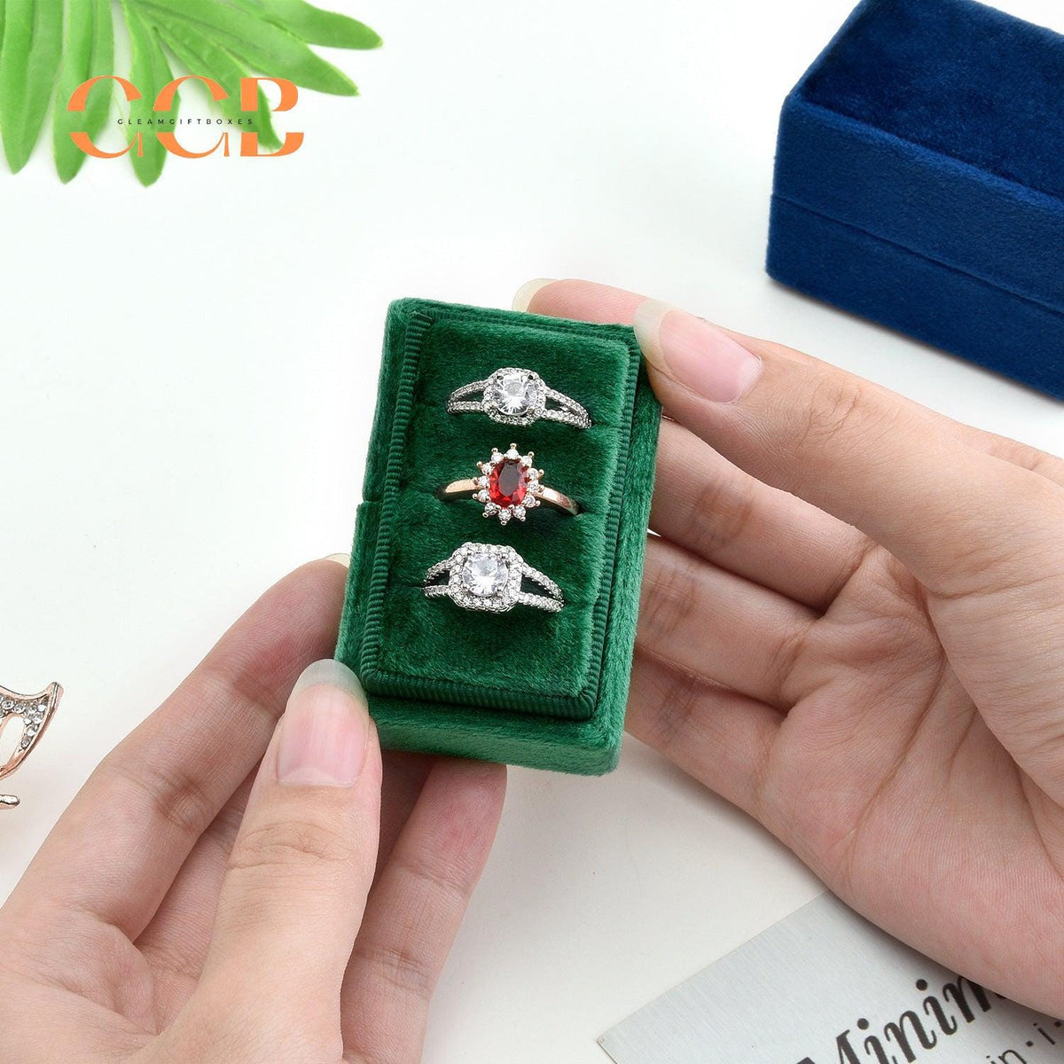Triple Slot Rectangle Velvet Ring Box