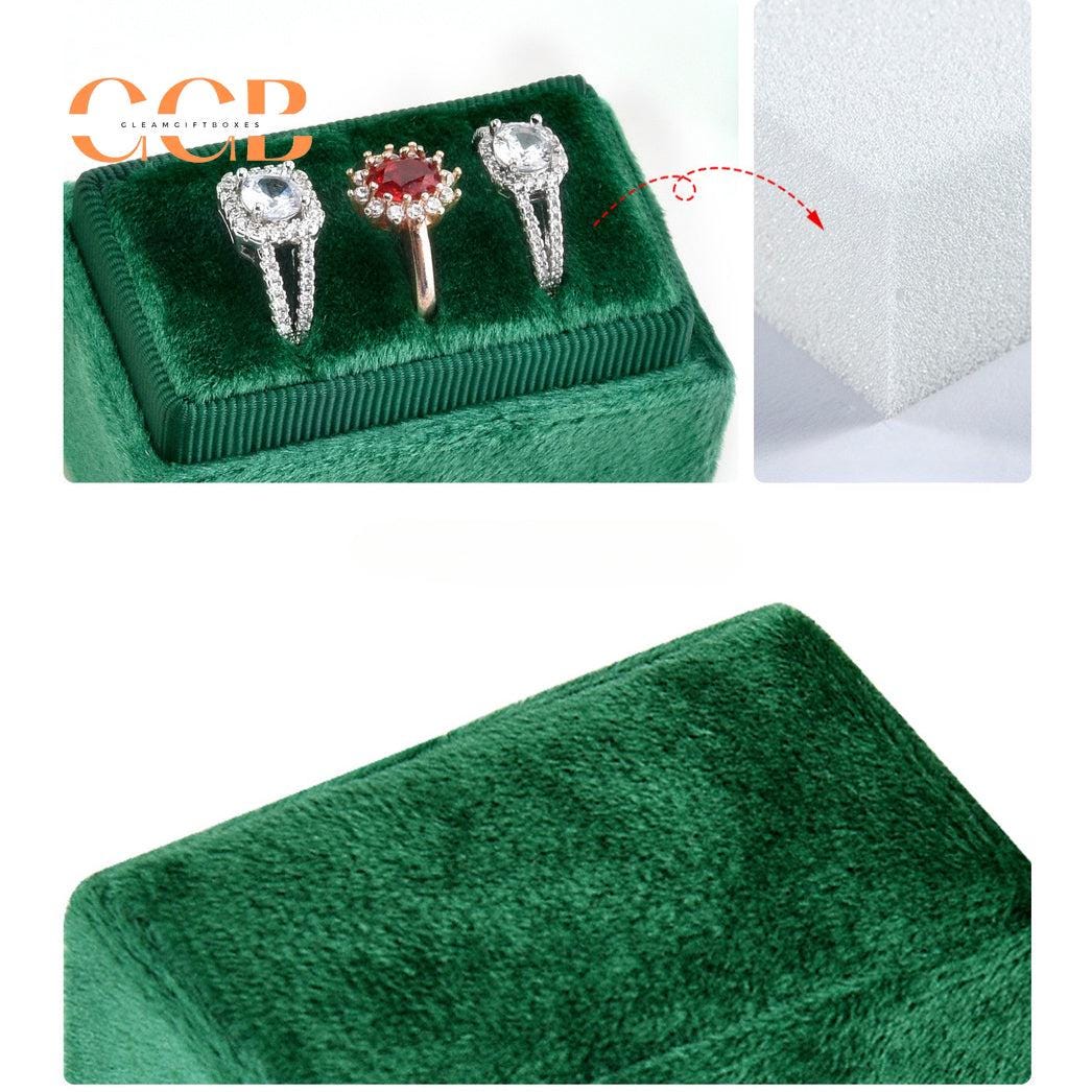 Triple Slot Rectangle Velvet Ring Box