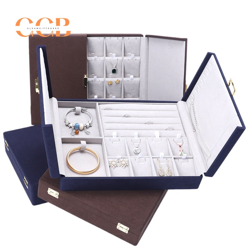 Double Folding Jewelry Display Tray Organizer, Velvet Storage Box