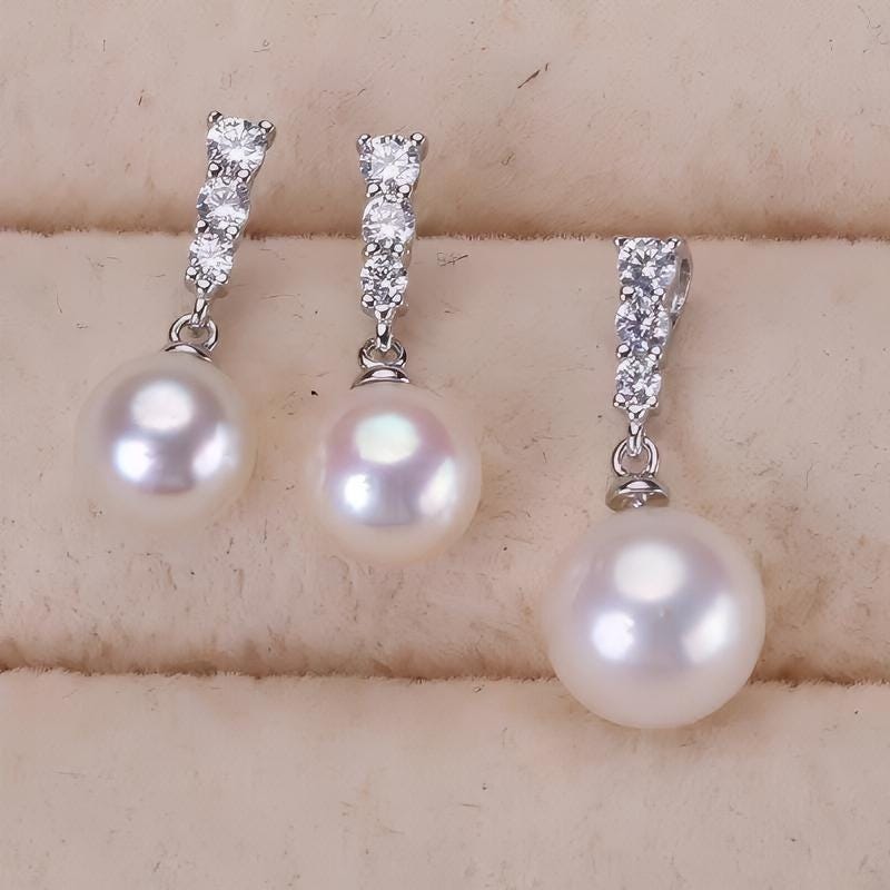 DIY Pearl Accessories Set S925 Silver Three Diamond Princess Style Classic Pendant Earrings Set Accessories Empty Holder