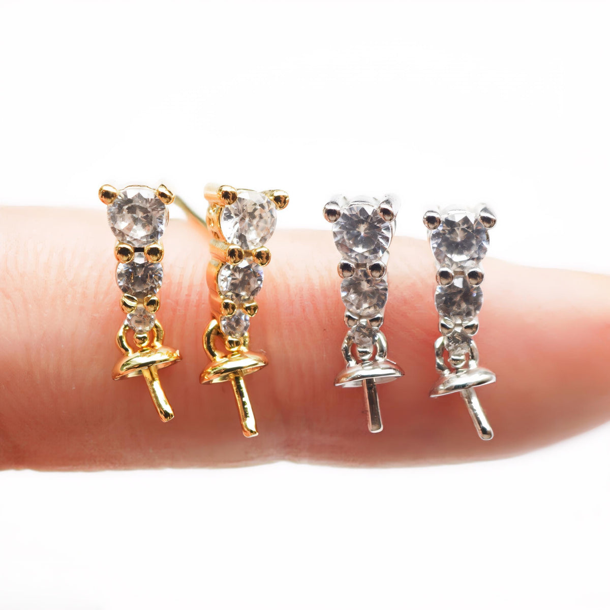 DIY Pearl Accessories Set S925 Silver Three Diamond Princess Style Classic Pendant Earrings Set Accessories Empty Holder