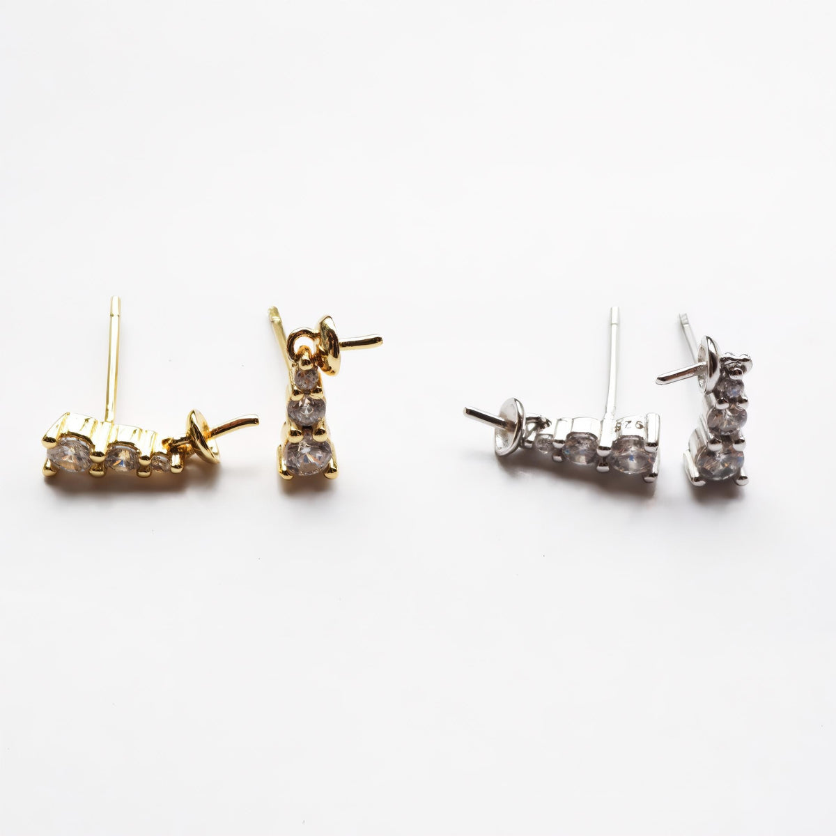 DIY Pearl Accessories Set S925 Silver Three Diamond Princess Style Classic Pendant Earrings Set Accessories Empty Holder