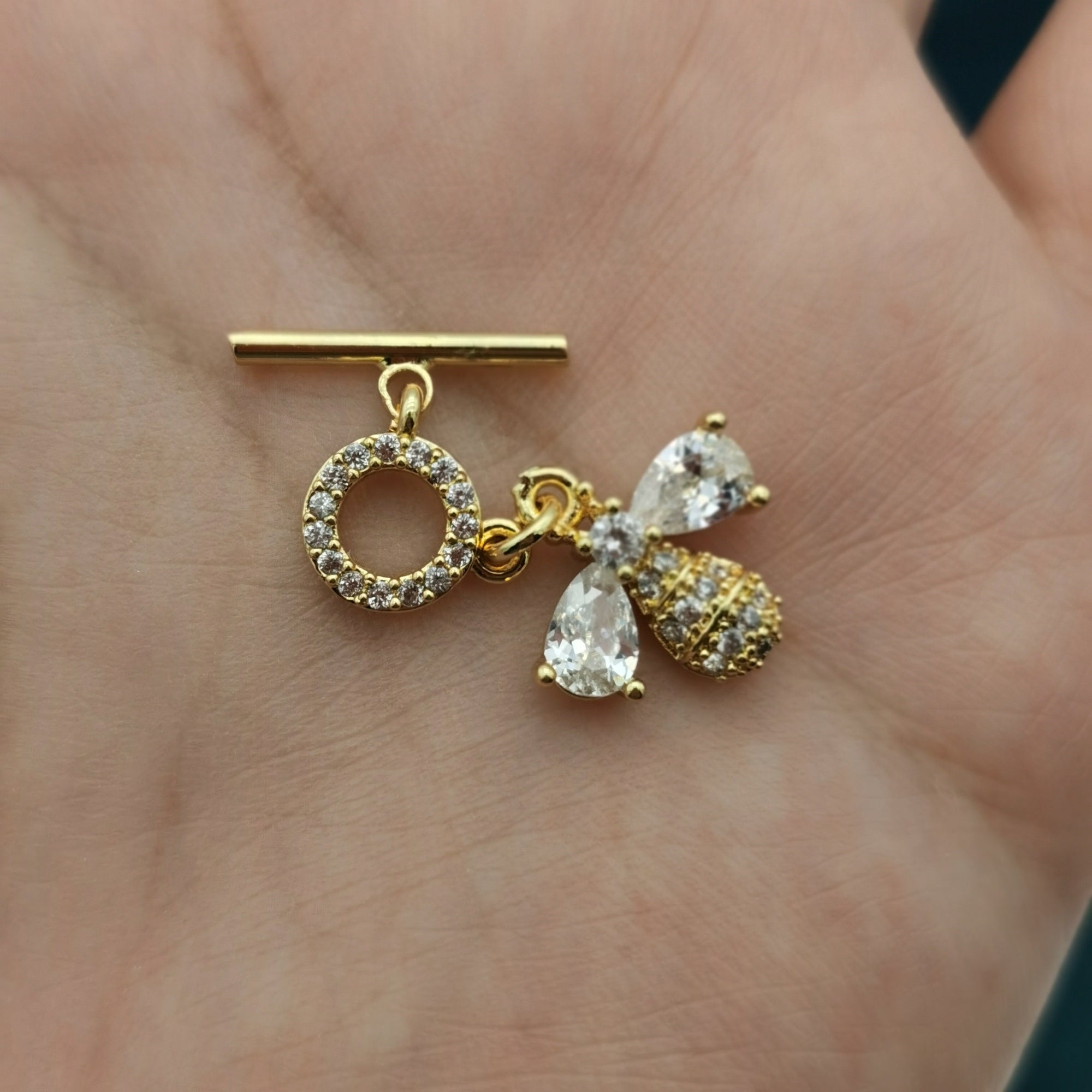 50% Off 1pc Bee Cubic Zirconia 14k Gold Plated OT Clasp