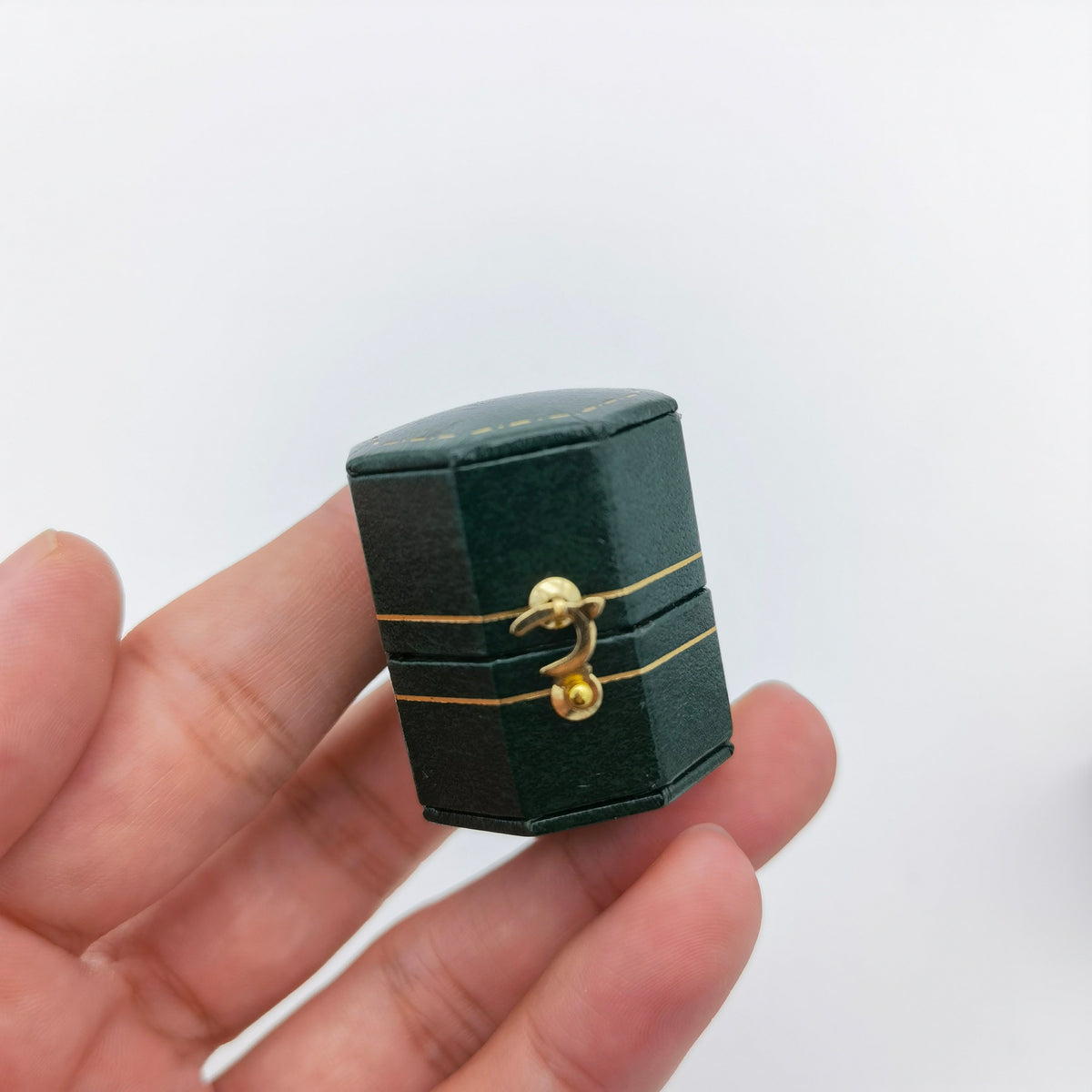 Vintage Style Octagon Hexagon Green Ring Box Handmade, Engagement & Wedding Set Elegant Keepsake Box, Vintage Ring Box