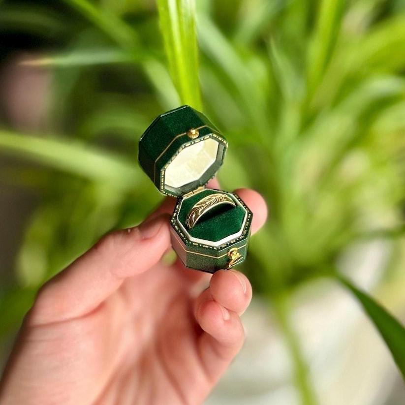 Vintage Style Octagon Hexagon Green Ring Box Handmade, Engagement & Wedding Set Elegant Keepsake Box, Vintage Ring Box