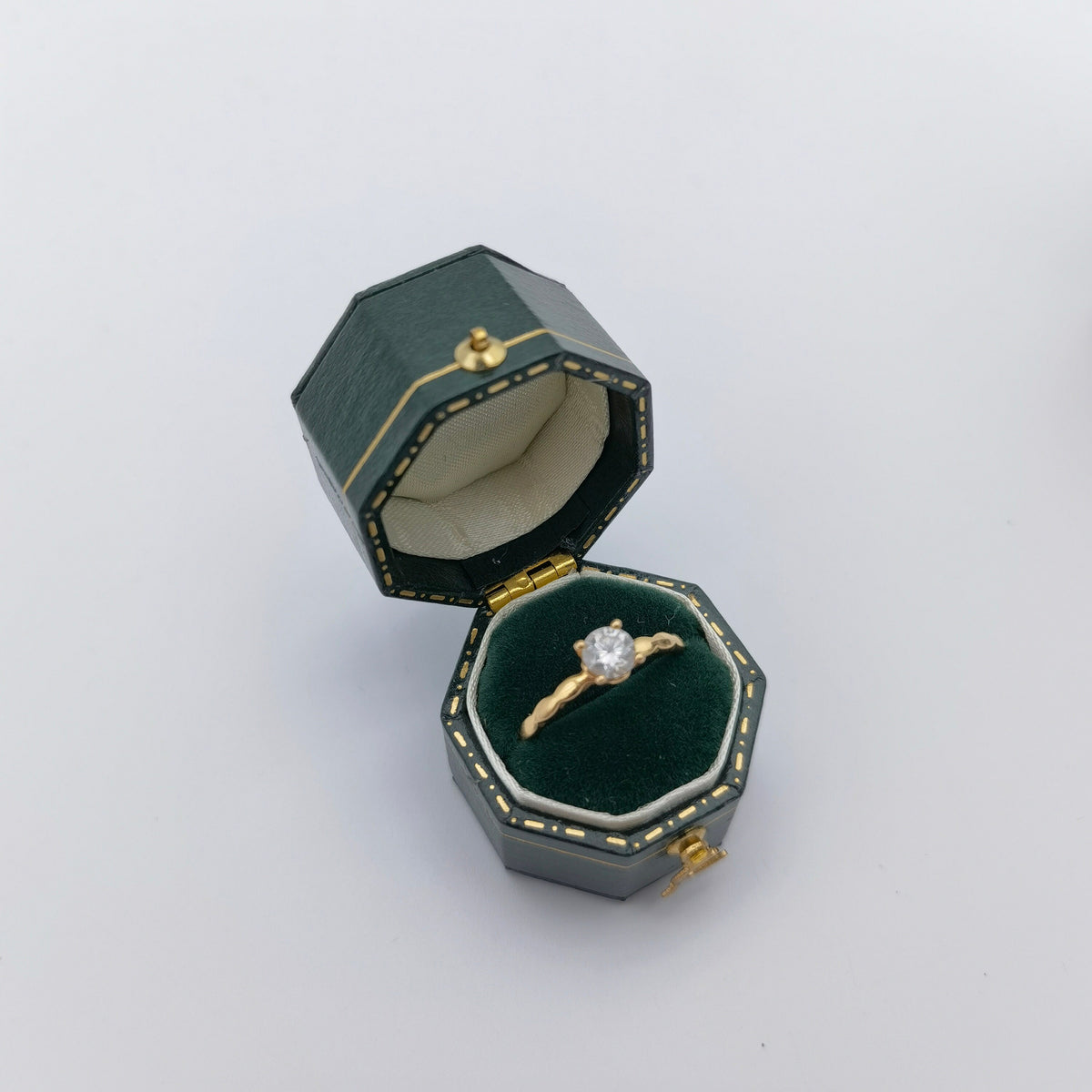 Vintage Style Octagon Hexagon Green Ring Box Handmade, Engagement & Wedding Set Elegant Keepsake Box, Vintage Ring Box