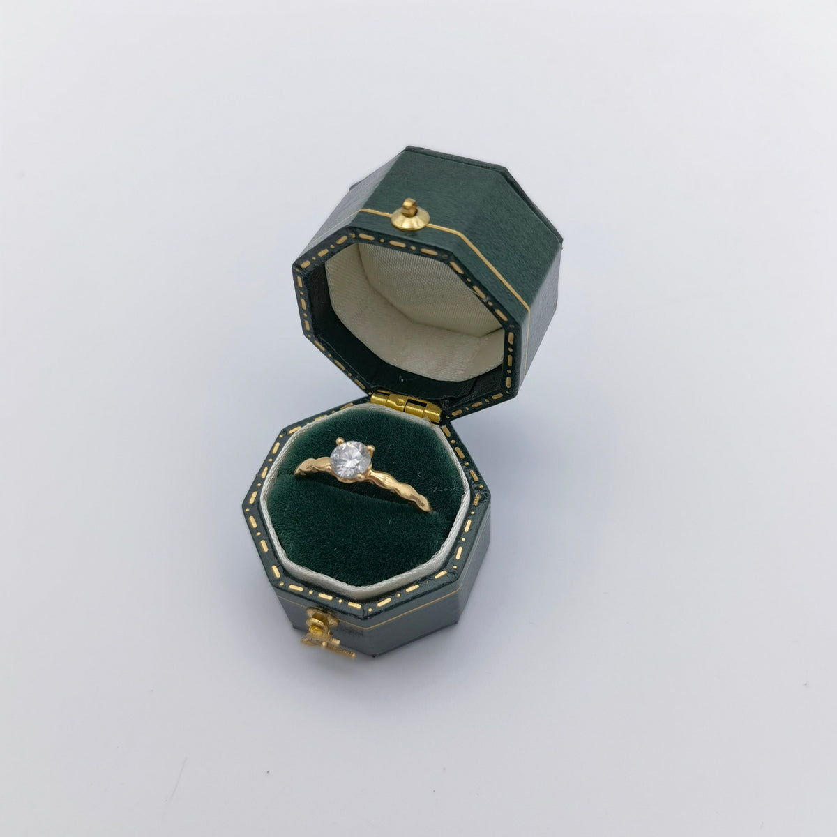 Vintage Style Octagon Hexagon Green Ring Box Handmade, Engagement & Wedding Set Elegant Keepsake Box, Vintage Ring Box