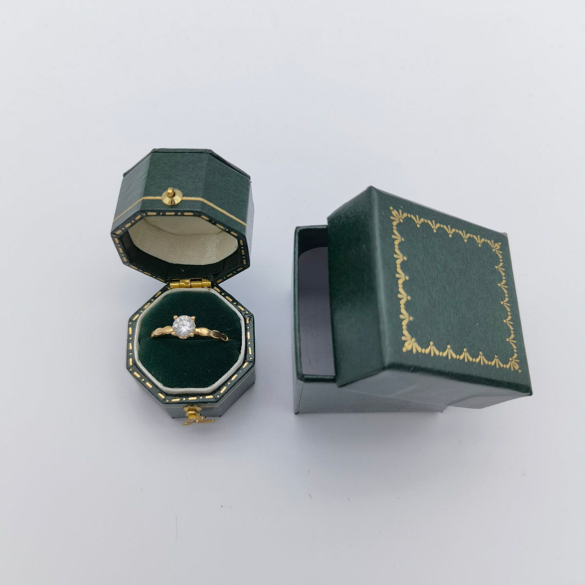 Vintage Style Octagon Hexagon Green Ring Box Handmade, Engagement & Wedding Set Elegant Keepsake Box, Vintage Ring Box
