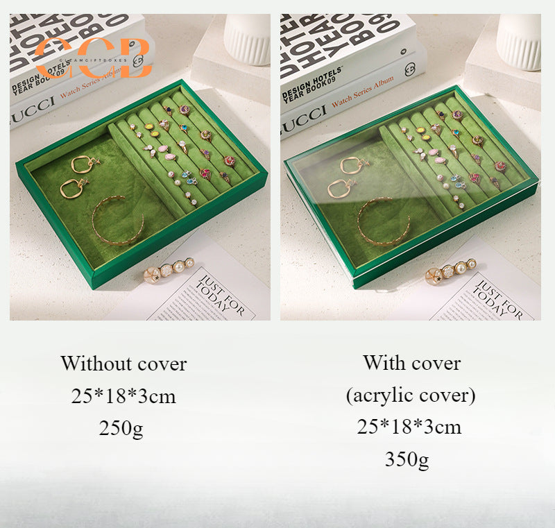 Green velvet jewelry tray with or without cover