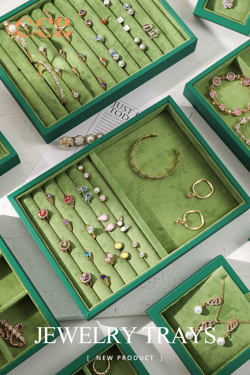 Green velvet jewelry tray with or without cover