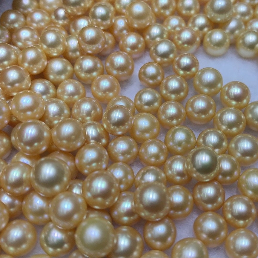4A 1pc 3-12mm Round Light Gold Champagne Freshwater Pearl