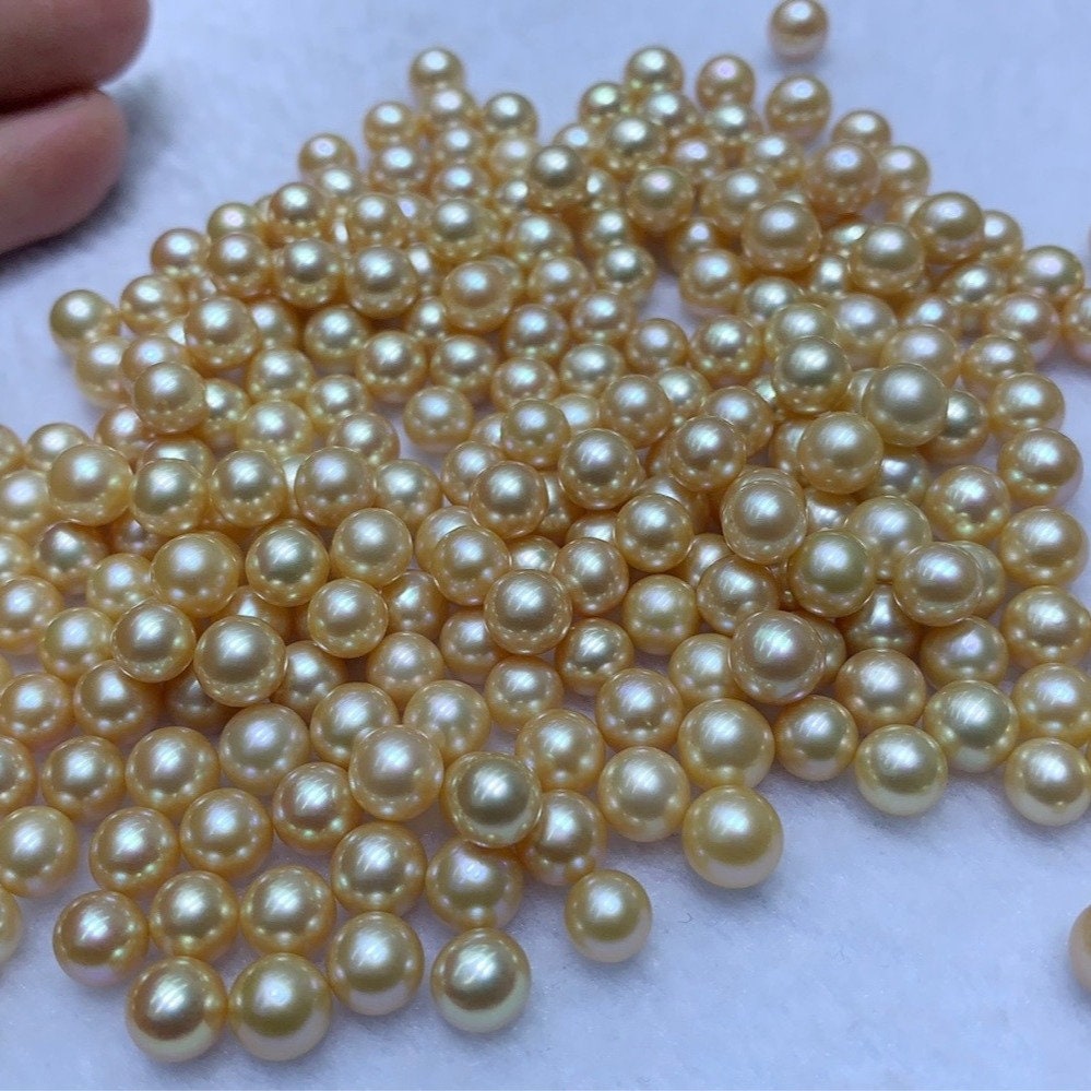 4A 1pc 3-12mm Round Light Gold Champagne Freshwater Pearl