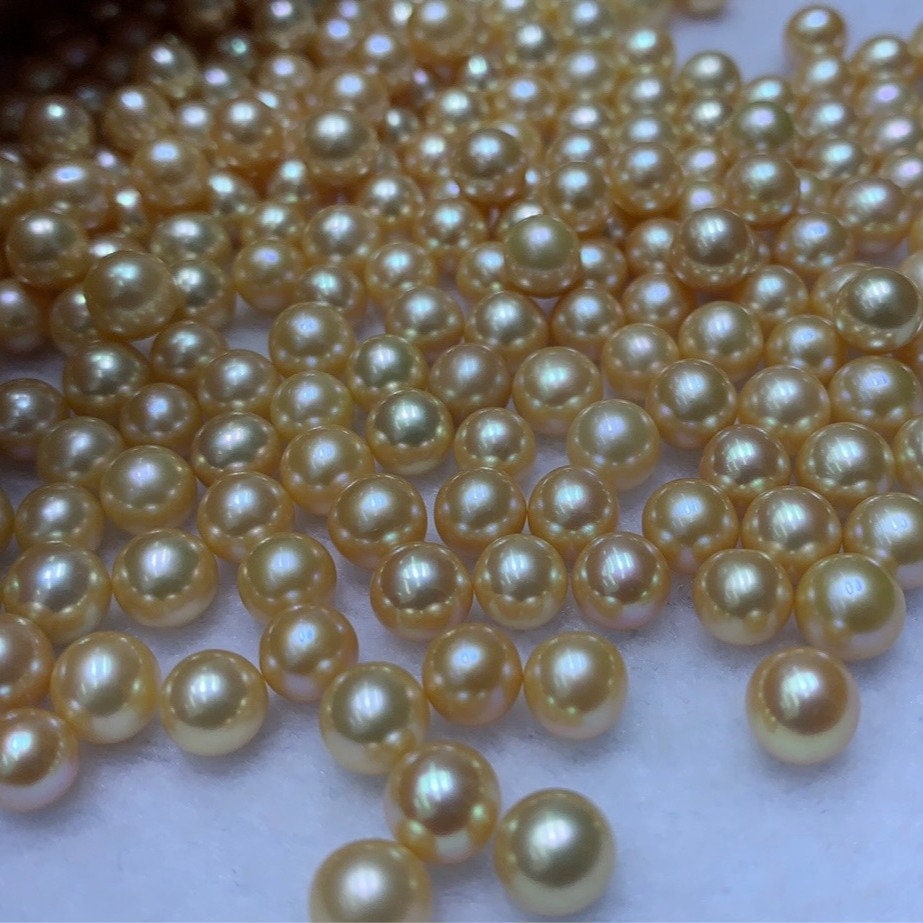 4A 1pc 3-12mm Round Light Gold Champagne Freshwater Pearl