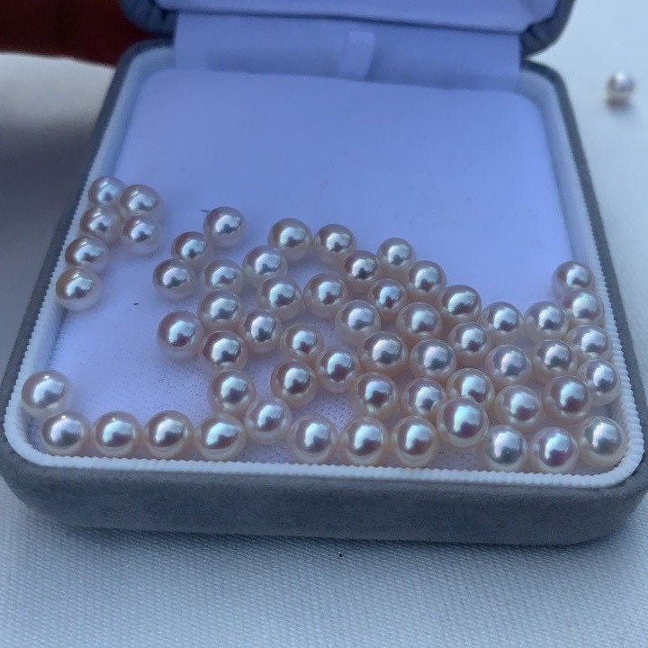 4A 1pc 5-6mm Round White Pink Luster Pearl