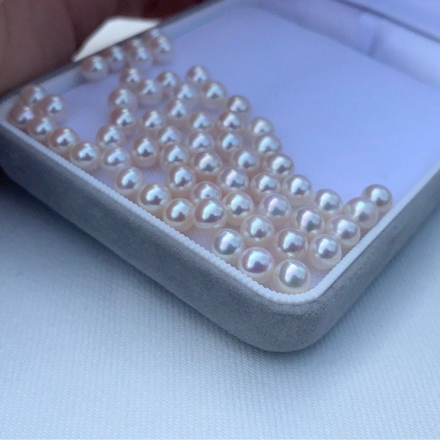 4A 1pc 5-6mm Round White Pink Luster Pearl