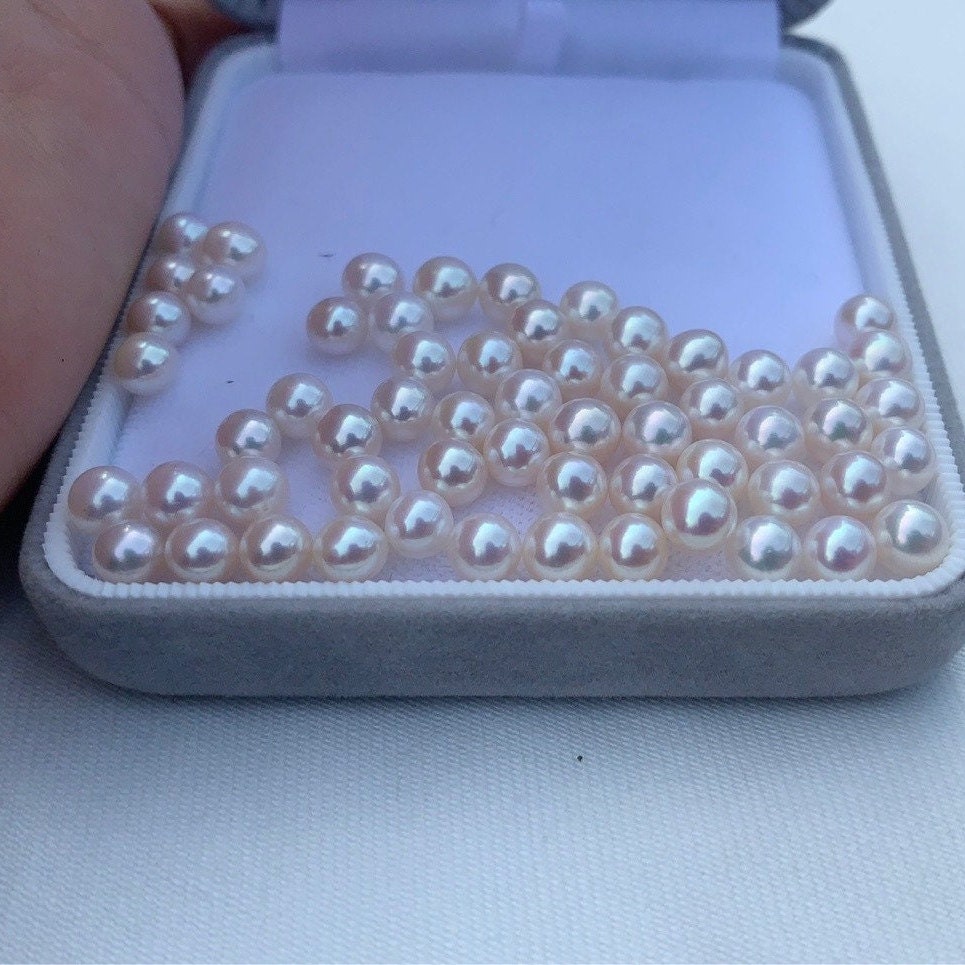 4A 1pc 5-6mm Round White Pink Luster Pearl