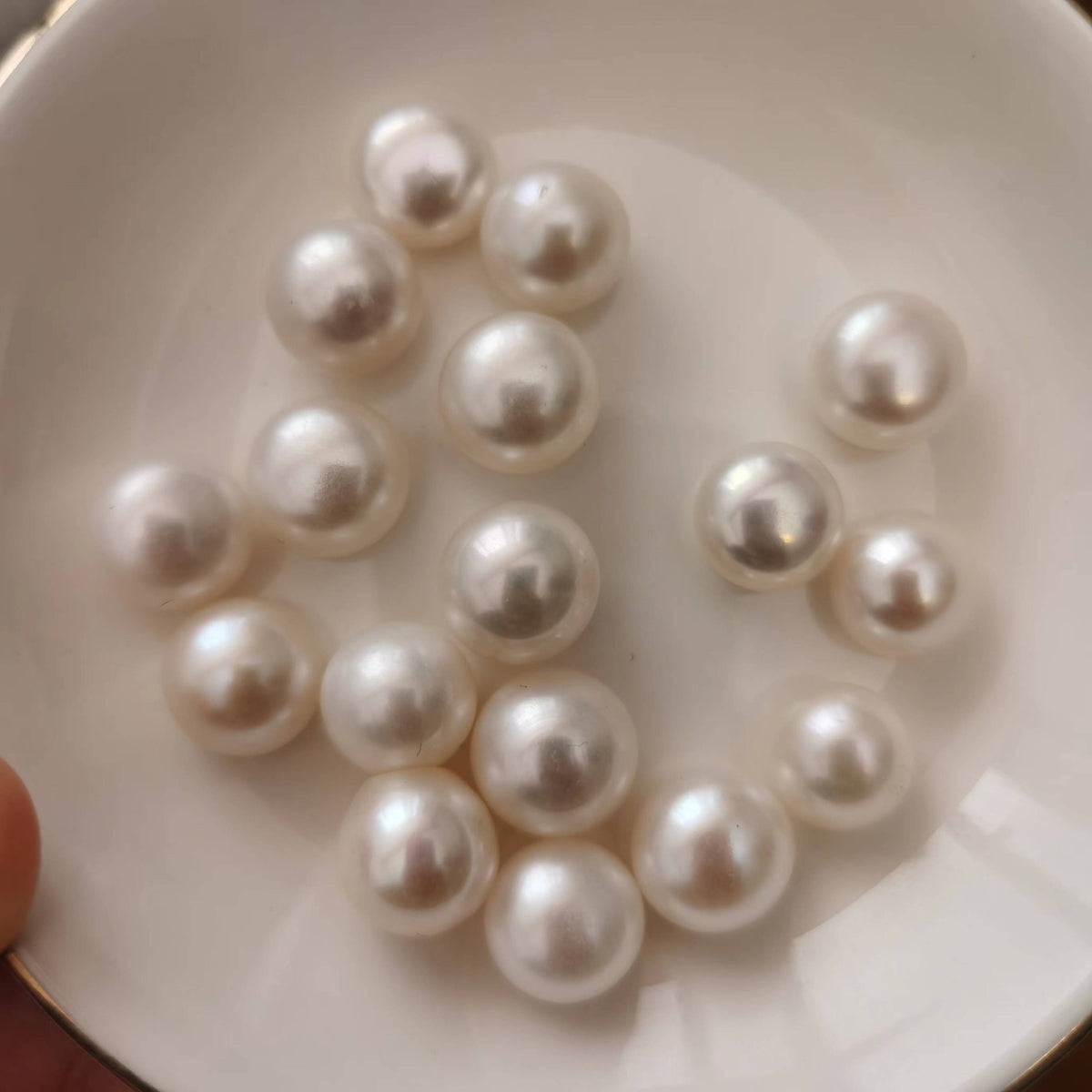 5A 1pc Half drilled 10-13mm white button pearl