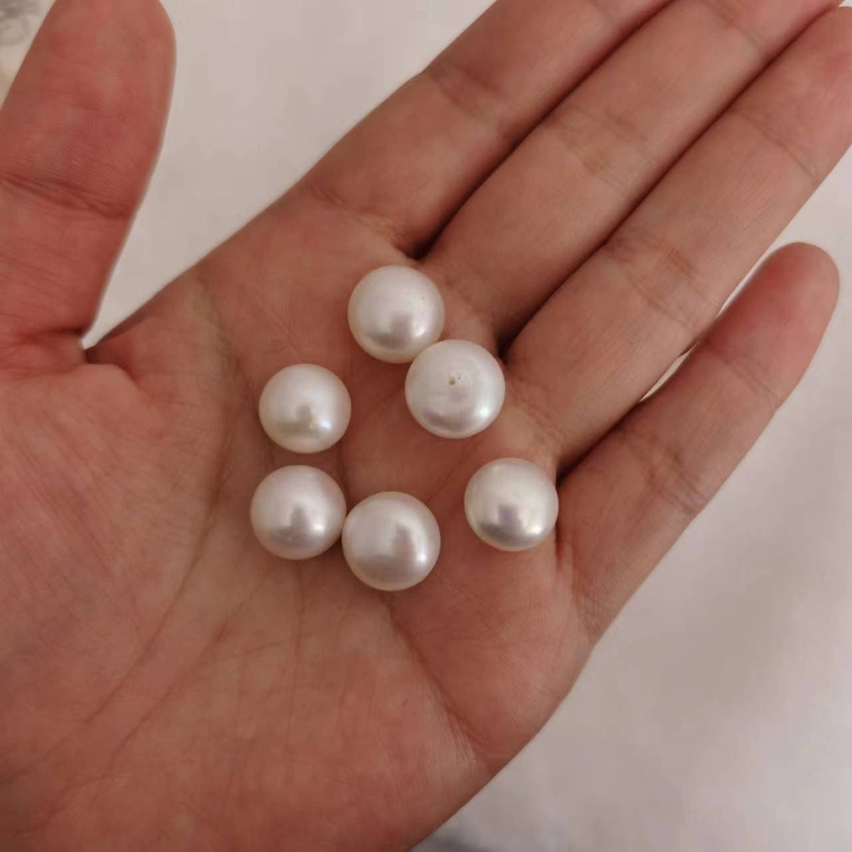 5A 1pc Half drilled 10-13mm white button pearl