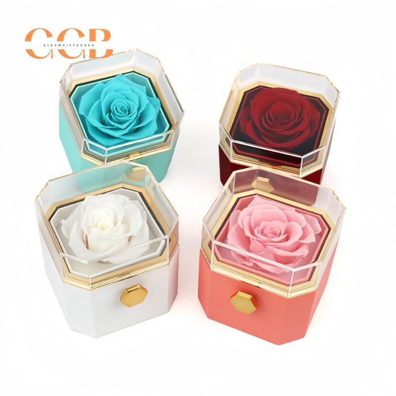 Rotating Blue Preserved Rose Ring and Pendant Ring Box