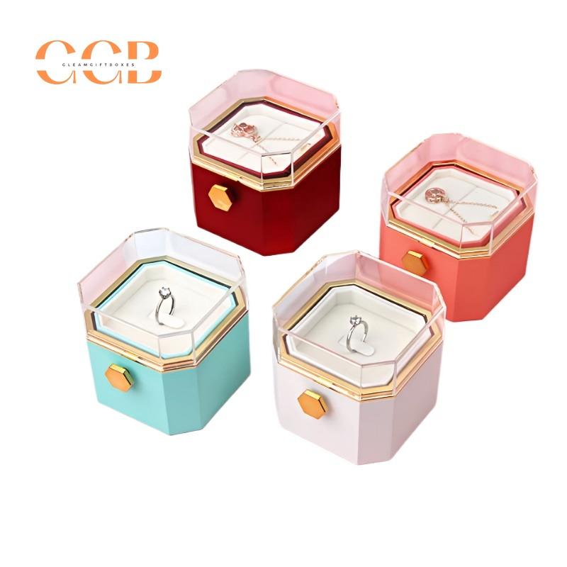 Rotating Blue Preserved Rose Ring and Pendant Ring Box