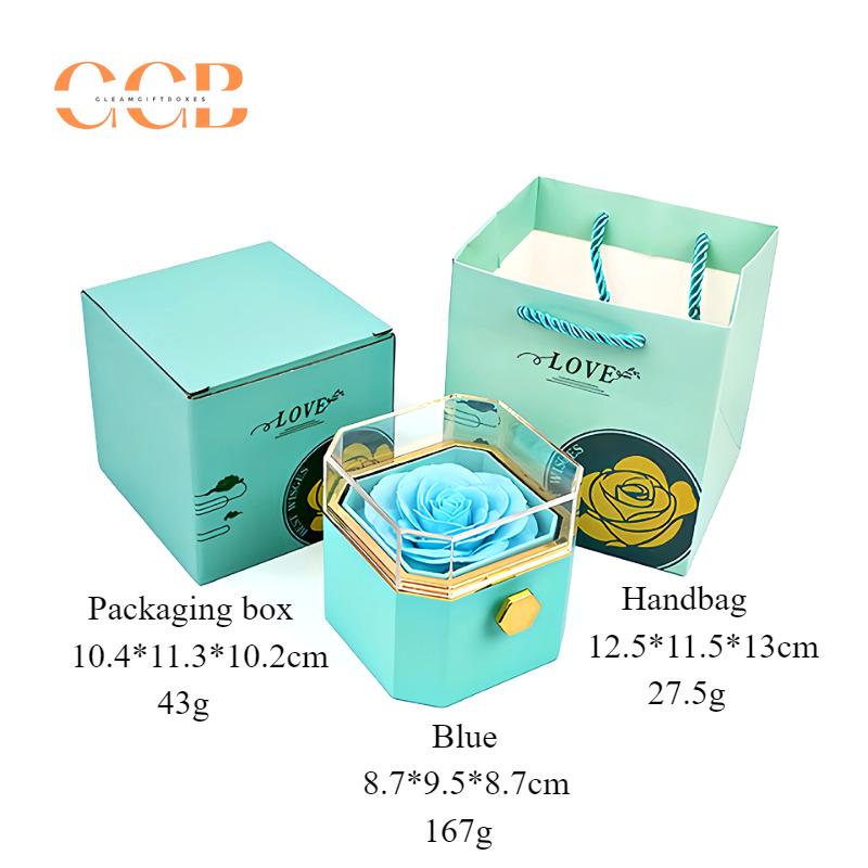Rotating Blue Preserved Rose Ring and Pendant Ring Box