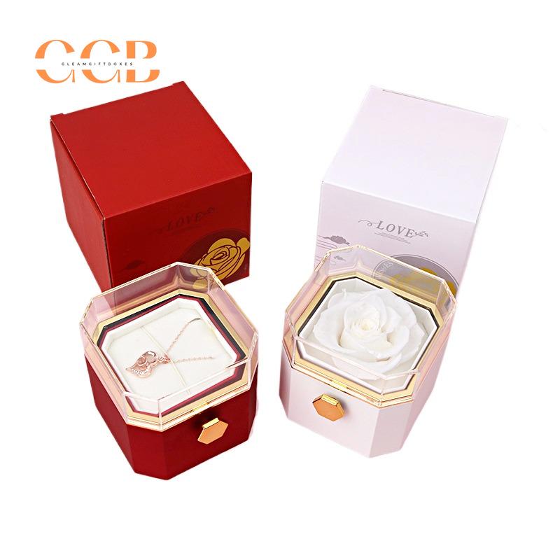 Rotating Blue Preserved Rose Ring and Pendant Ring Box