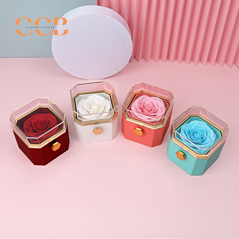 Rotating Blue Preserved Rose Ring and Pendant Ring Box
