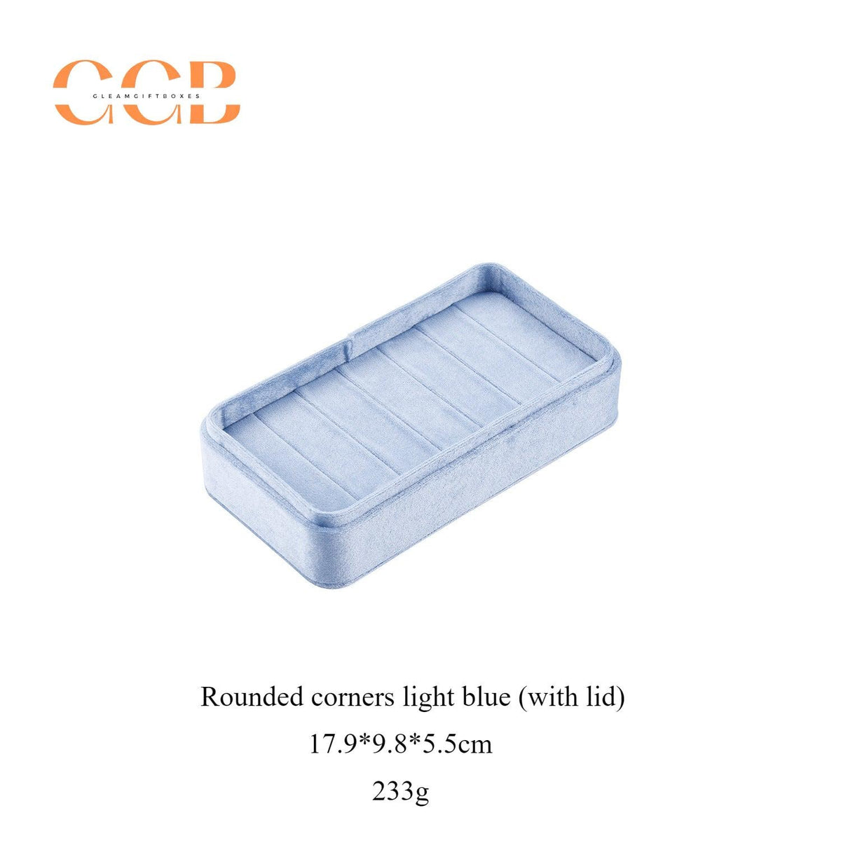 Rectangular velvet ring display box and tray