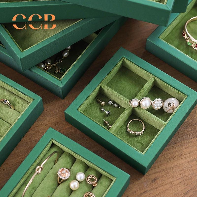 Green Velvet Jewelry Tray Organizer for Necklaces Rings Earrings