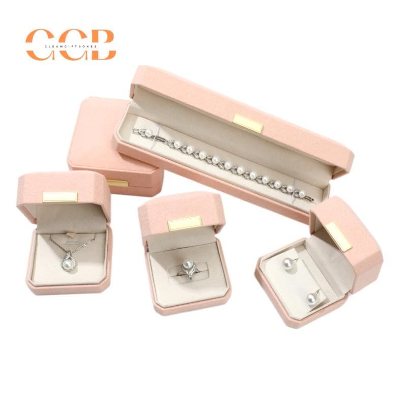 Premium wholesale pink octagonal microfiber jewelry box