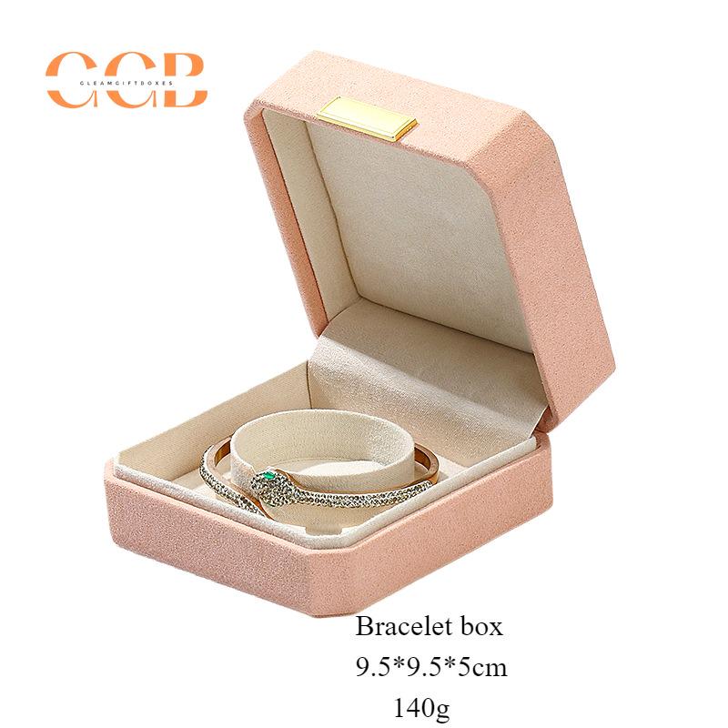 Premium wholesale pink octagonal microfiber jewelry box