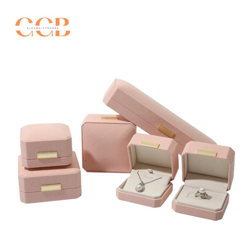 Premium wholesale pink octagonal microfiber jewelry box