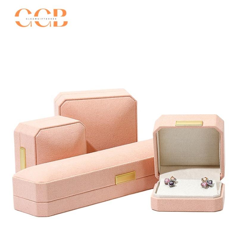 Premium wholesale pink octagonal microfiber jewelry box