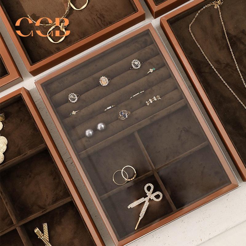 Brown Velvet Jewelry Box with Cover for Travel and Retail Display