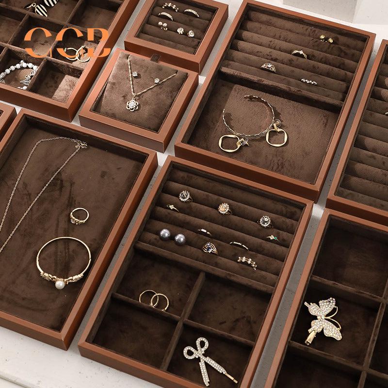 Brown Velvet Jewelry Box with Cover for Travel and Retail Display