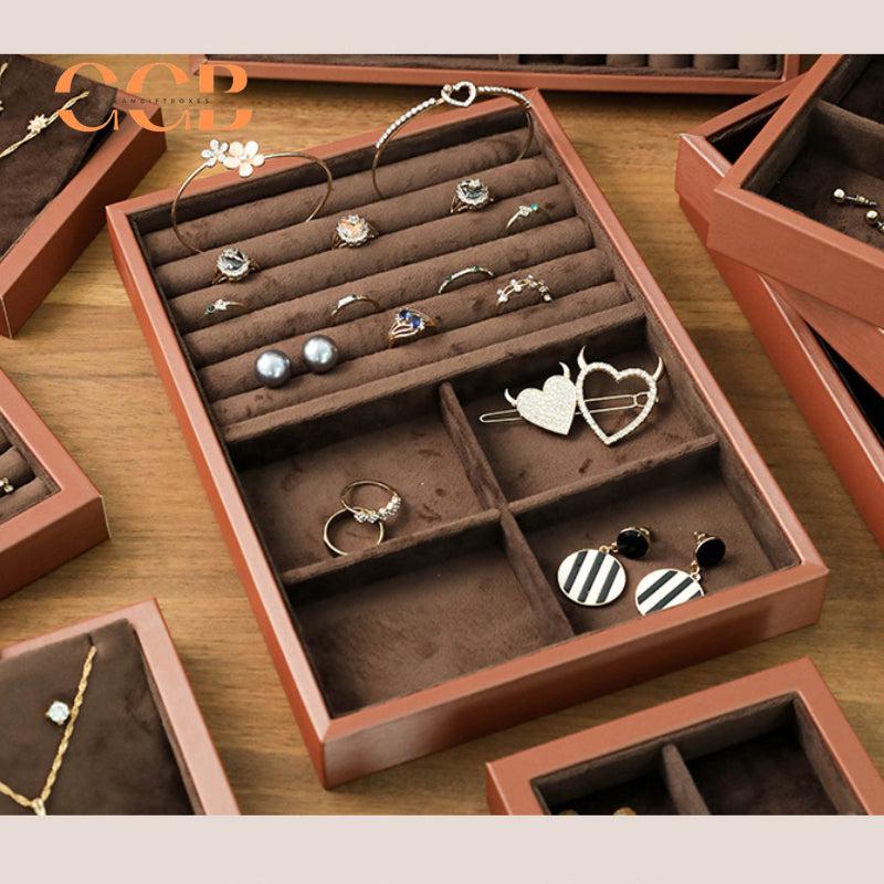 Brown Velvet Jewelry Box with Cover for Travel and Retail Display