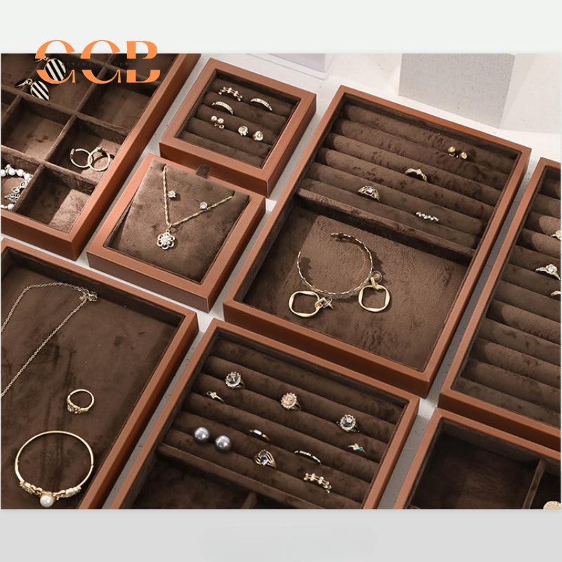 Brown Velvet Jewelry Box with Cover for Travel and Retail Display