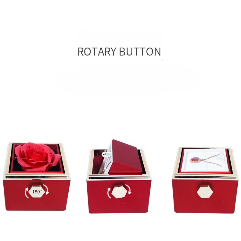 Rotating Real Rose Flower Ring & Pendant Ring Jewelry Box