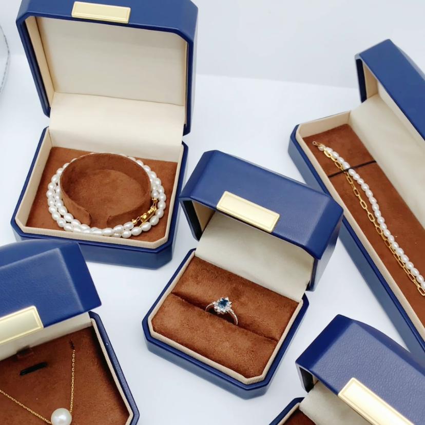 Customised PU Leather Blue Jewelry Box