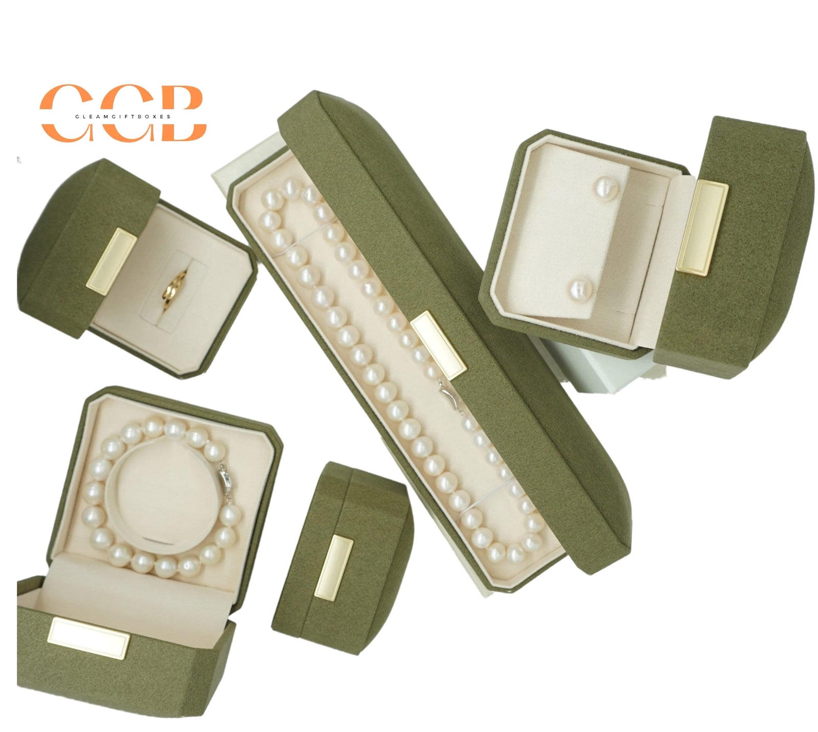 Customised Wholesale Green Octagonal Microfiber Jewelry Box