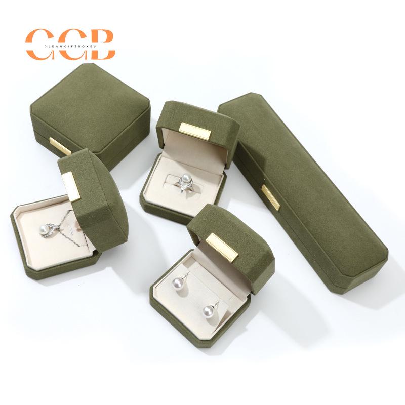 Customised Wholesale Green Octagonal Microfiber Jewelry Box