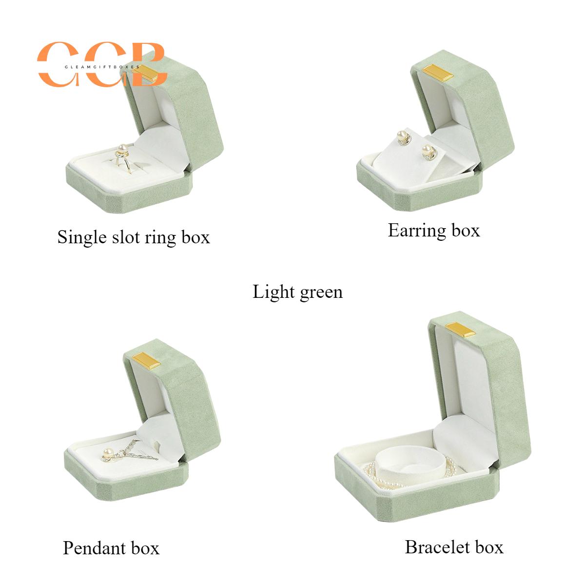 Customised Wholesale Green Octagonal Microfiber Jewelry Box