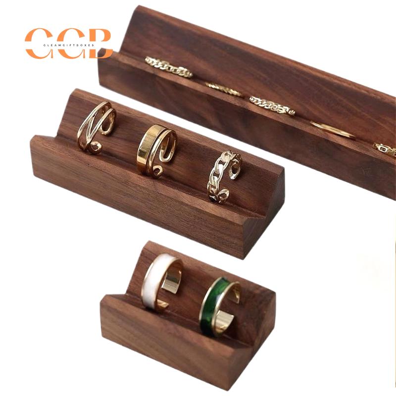 Walnut Wood Ring Display Stand for Jewelry Organization and Photography