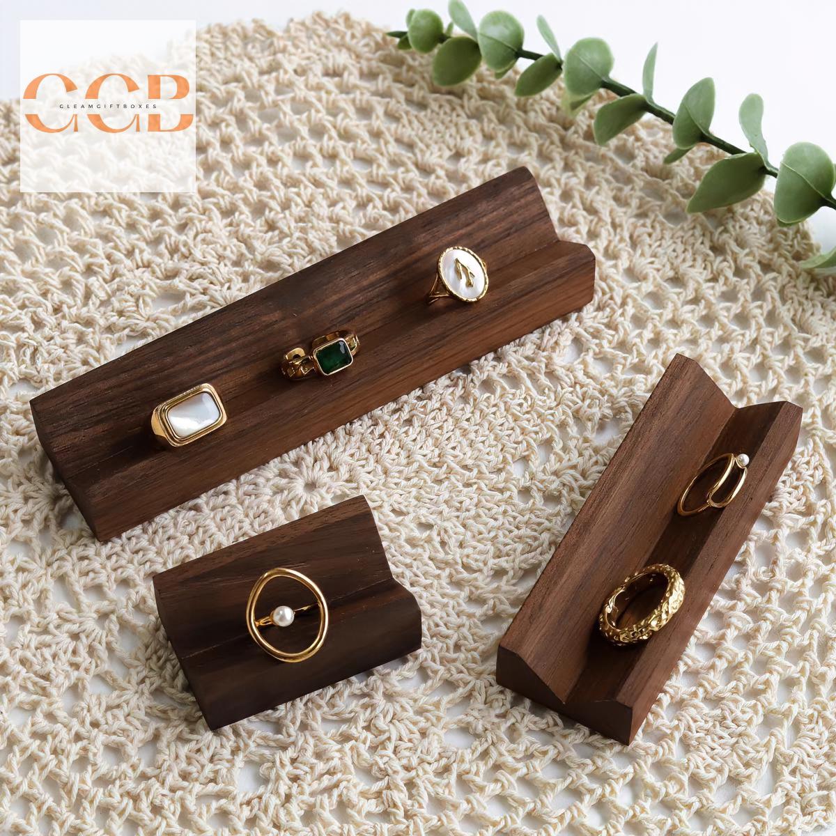 Walnut Wood Ring Display Stand for Jewelry Organization and Photography